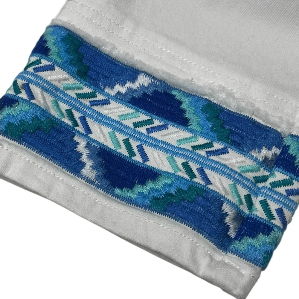 NWT APNY | Southwestern Cuff Cropped Straight Pull On White Denim Jeans 10‎